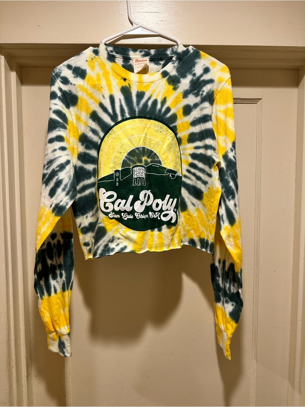 Cal Poly Tie-Dye Cropped Long Sleeve - Yellow & Dark Green